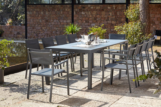 Console extensible et 10 fauteuils en aluminium