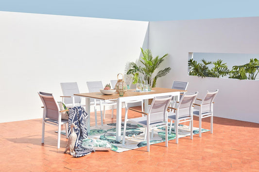 Salon aluminium blanc bois 8 places