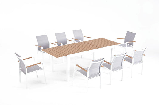 Salon aluminium blanc bois 8 places
