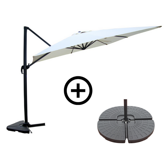 Ensemble parasol déporté carré 3x3m et 4 dalles à lester
