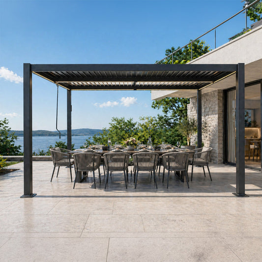 Pergola bioclimatique à LED 4x3m structure aluminium lames orientables