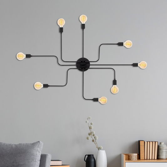 Applique murale noire en métal 8 ampoules