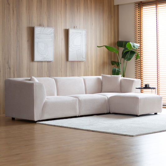Canapé modulable en velours côtelé 3 places + 1 pouf