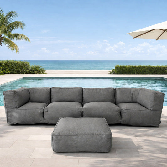 Salon de jardin d'angle modulable 5 places en tissu déperlant