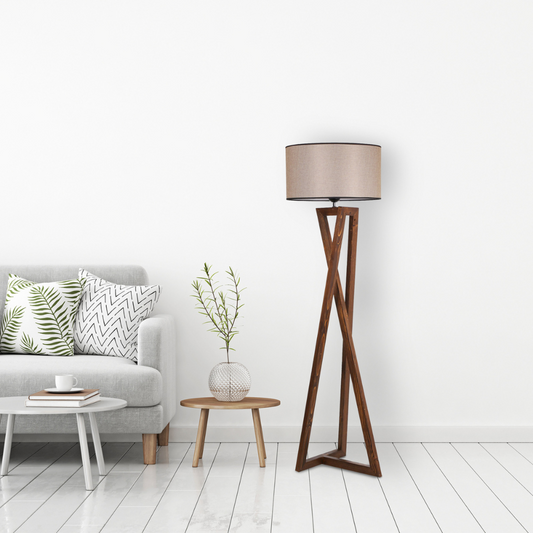Lampadaire design bois et tissu