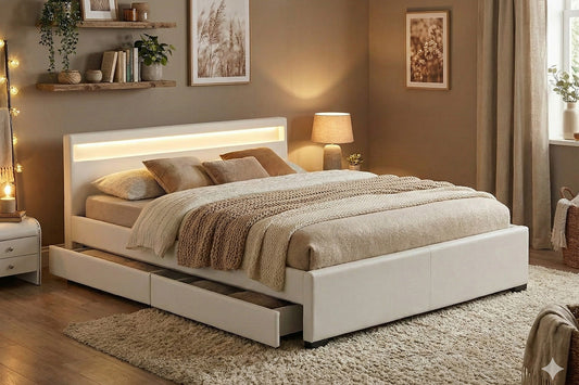 Structure de lit LED avec rangements 160 x 200 cm