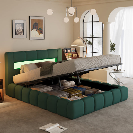 Lit nuage avec coffre de rangement et LED 180x200cm en velours