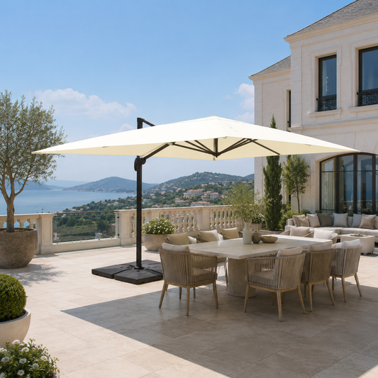 Parasol rectangulaire 3x4 déporté rotatif en aluminium