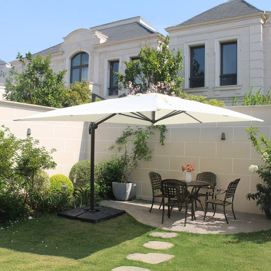 Parasol rectangulaire 3x4m déporté rotatif en aluminium + housse