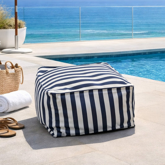 Pouf d’extérieur rayé tissu déperlant – 55x65x35 cm
