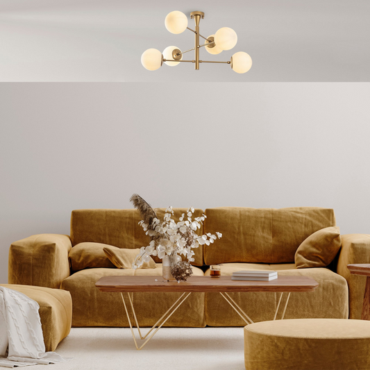 Plafonnier vintage doré 6 lampes
