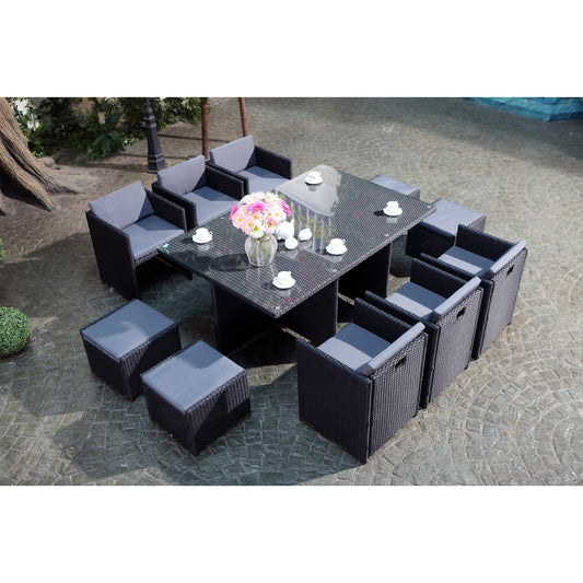 Salon de jardin 10 places noir/gris + housse de protection