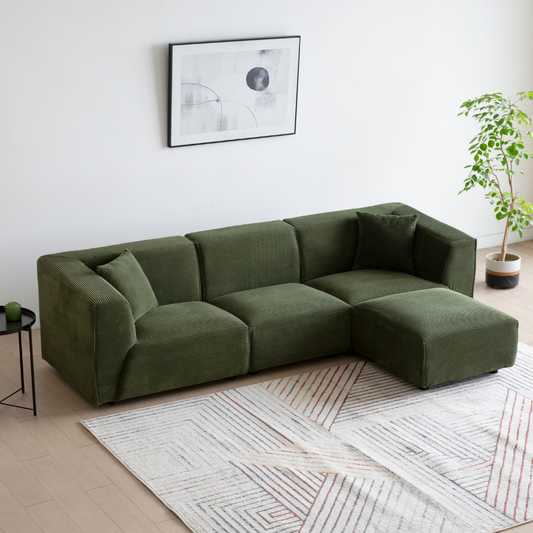 Canapé modulable en velours côtelé 3 places + 1 pouf