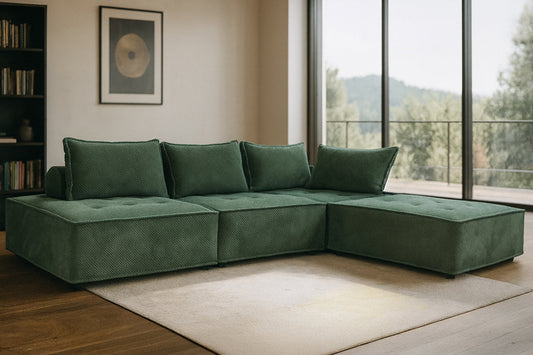 Canapé d'angle modulable 4 places en velours texturé