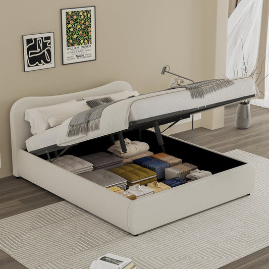 Lit coffre 140x190cm design arrondi velours côtelé