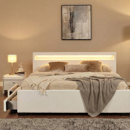 Structure de lit LED avec rangements 160 x 200 cm