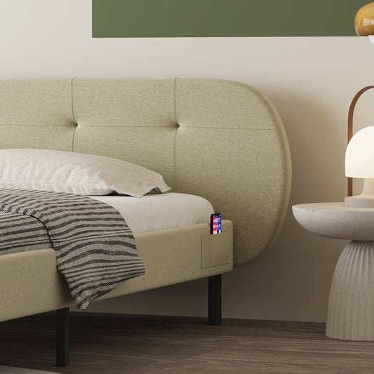 Lit capitonné 140x190cm avec tête de lit et sommier