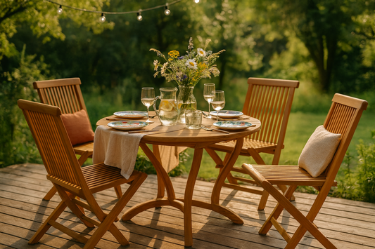 Lot de 4 chaises de jardin pliantes jardin teck massif huilé