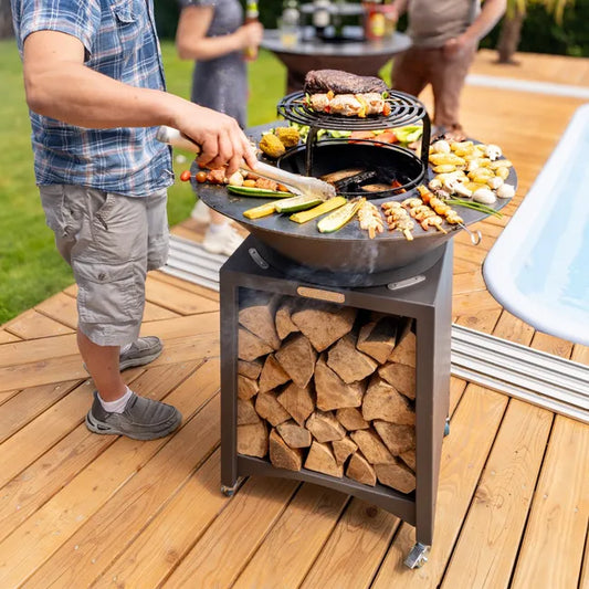 FIESTA Brasero haut avec plaque en acier amovible et grille de cuisson, plaque de cuisson pour extérieur, Ø 75 cm