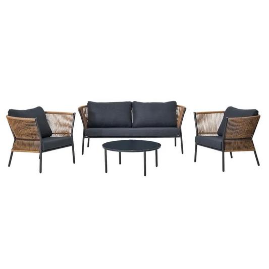 Ensemble de salon de jardin Fuji en acier et résine synthétique, gris anthracite