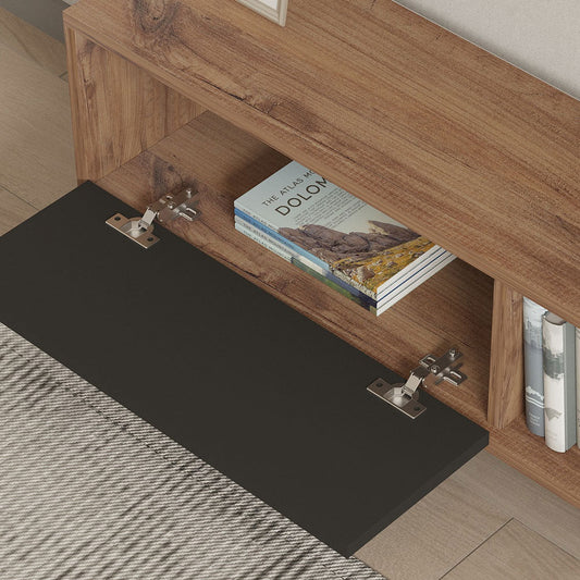 Meuble TV asymétrique gris anthracite avec placard aspect bois 120cm
