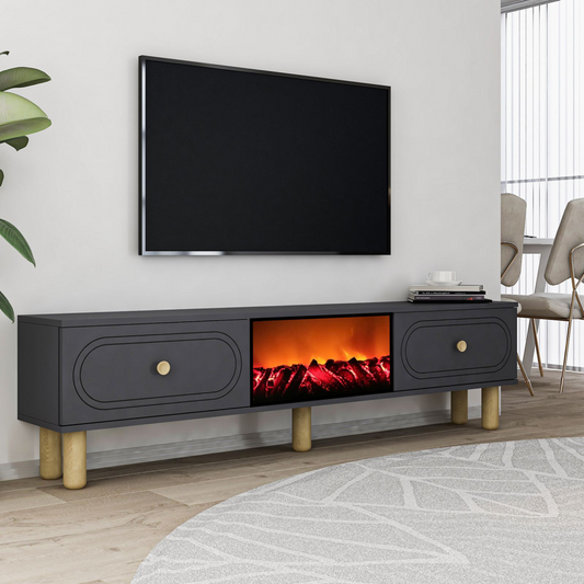 Meuble TV avec cheminée LED 150cm gris anthracite