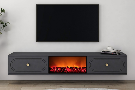 Meuble TV avec cheminée LED 150cm gris anthracite