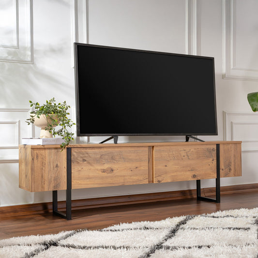 Meuble tv industriel avec placards bois et noir 180cm