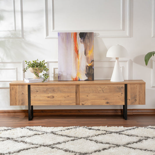 Meuble tv industriel avec placards bois et noir 180cm