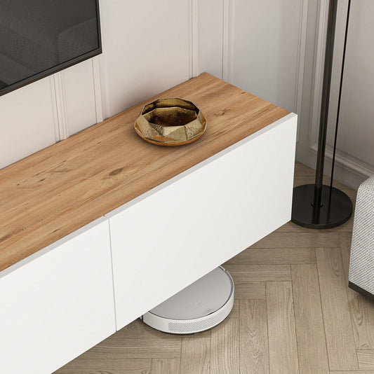 Meuble TV suspendu avec placards 150cm blanc et bois
