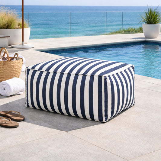 Pouf d’extérieur rayé tissu déperlant – 55x65x35 cm