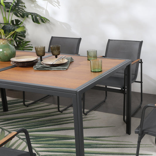 Salon de jardin 6 places anthracite et bois