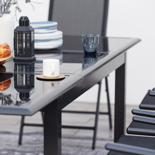 Salon de jardin extensible 6 places en aluminium gris
