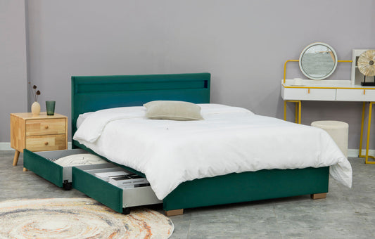 Cadre de lit velours 140x190 cm avec rangements et LED